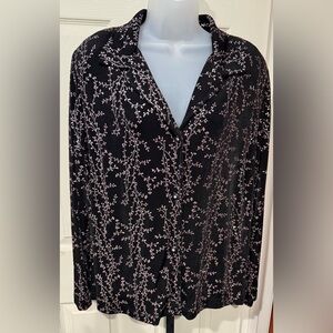 *Prom* Ronni Nicole II Black and Shimmery Pink Floral Button Down Formal Blouse